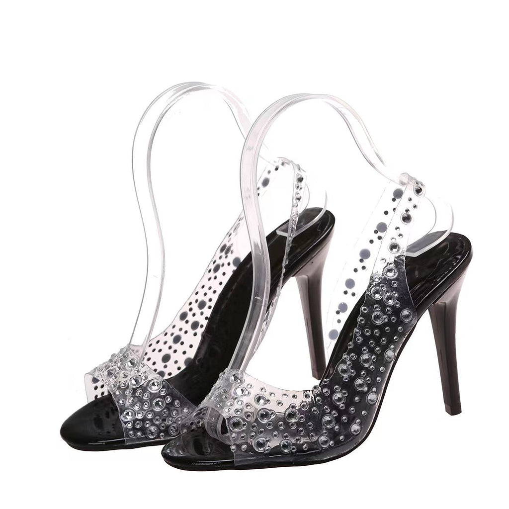 Rhinestone High-Heel-Sandalen mit offener Spitze für Damen, spitzer Zeh, gemischt mit Kristall-Peeptoe-Schuhen