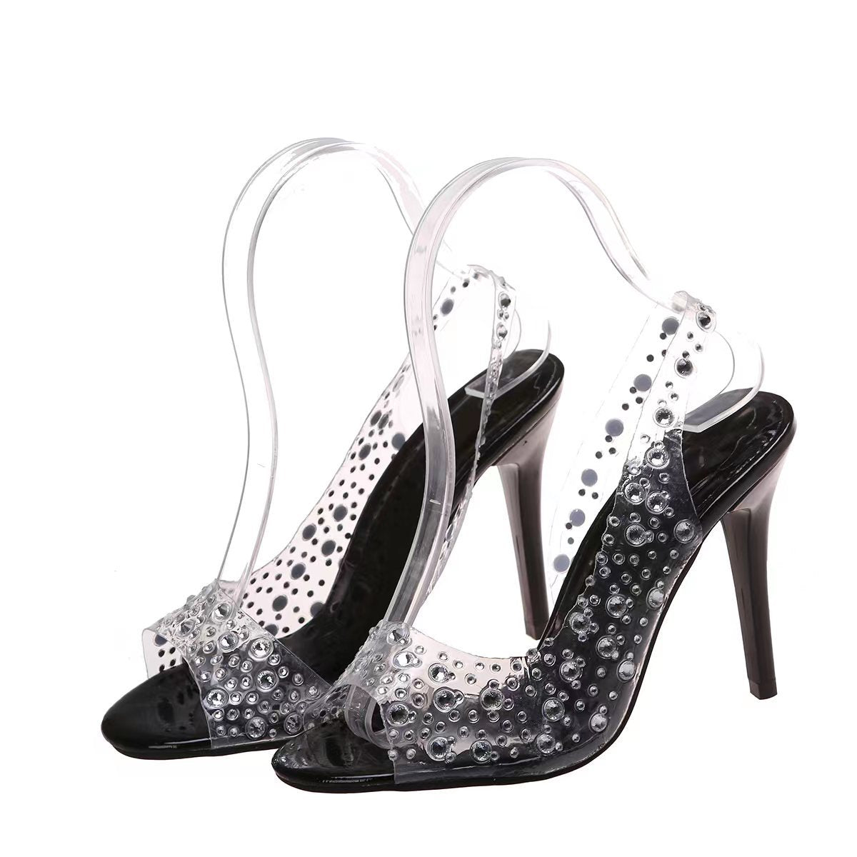 Rhinestone High-Heel-Sandalen mit offener Spitze für Damen, spitzer Zeh, gemischt mit Kristall-Peeptoe-Schuhen