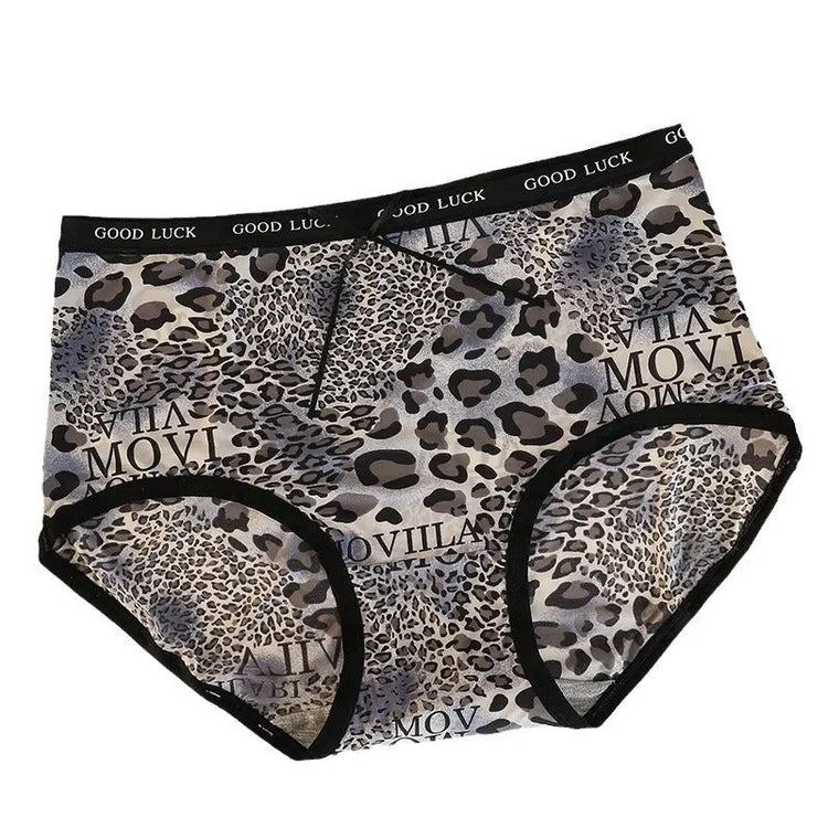 Ice Silk Seamless Underwear for Women, Hot Leopard Print Ice Silk Silk Protein Antibacterial Crotch Women&