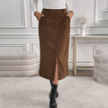 Retro Corduroy Skirt Autumn Winter Elegant Office Split Skirt Women