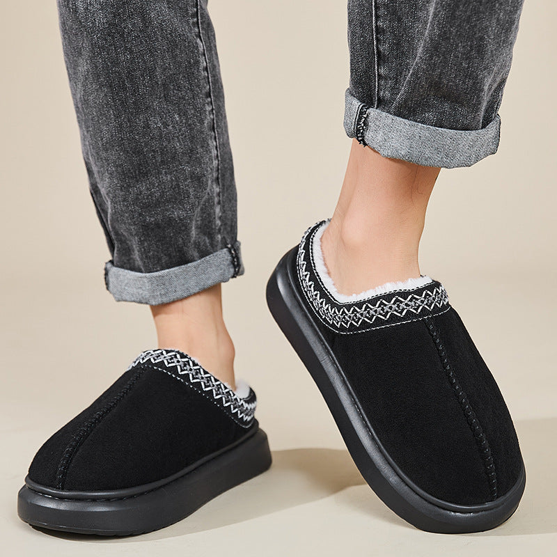 Baotou Fluffy Pantoffeln Herbst Winter Ethnische Baumwollhausschuhe Männer Frauen Paar Warme Gummi-Dicksohlen-Baumwollpantoffeln