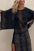 Spring Summer Tassel Batwing Sleeve Two Piece Set Loose Casual Print Women Set