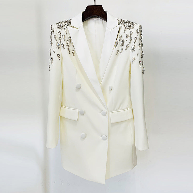 Star Handgefertigt Wunderschön Schwerindustrie Perlen Diamantbesetzter Slim Fit Langer Blazer