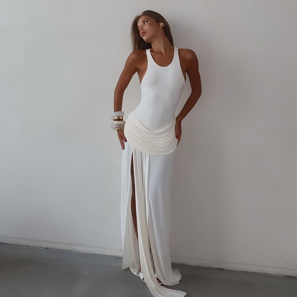 Sommer-Eleganz: Split-Plissee-Kleid, sexy, ärmellos, einfarbiges Mop-Kleid
