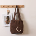 Casual Smiley Face One Shoulder Cotton Thread Woven Bag Fresh Portable Office Straw Bag Seaside Vacation Beach Bag