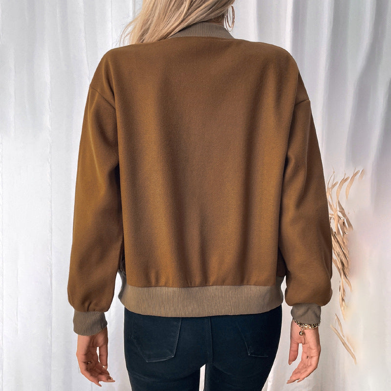Lässige Einreiher-Jacke mit halbem Rollkragen für Damen