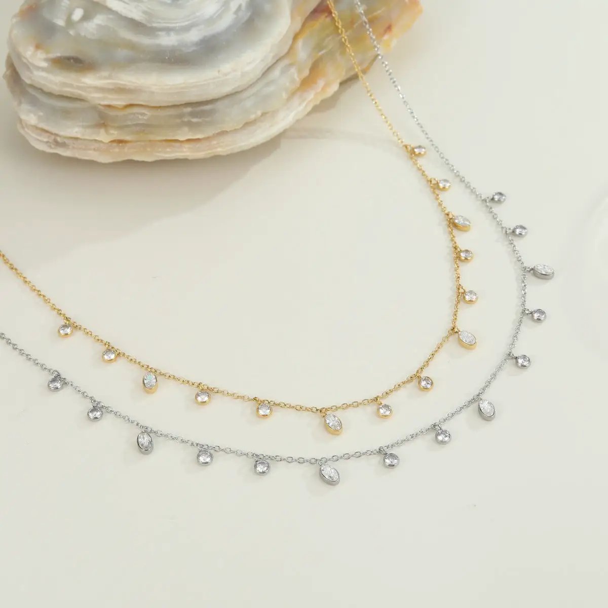 18K Gold Titanium Steel Zircon Bead Necklace Necklace Light Luxury Clavicle Chain Stainless Steel Ornament High Grade Jewelry by Wanita Store