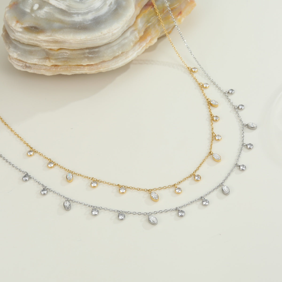 18K Gold Titanium Steel Zircon Bead Necklace Necklace Light Luxury Clavicle Chain Stainless Steel Ornament High Grade Jewelry
