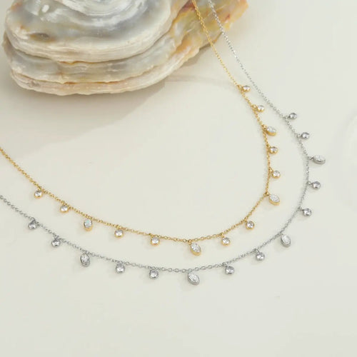 18K Gold Titanium Steel Zircon Bead Necklace Necklace Light Luxury Clavicle Chain Stainless Steel Ornament High Grade Jewelry by Wanita Store