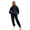 Herbst Winter Einfarbig Langarm Kapuzenpullover mit Fleece-Futter Damen Freizeit Hosen-Sets