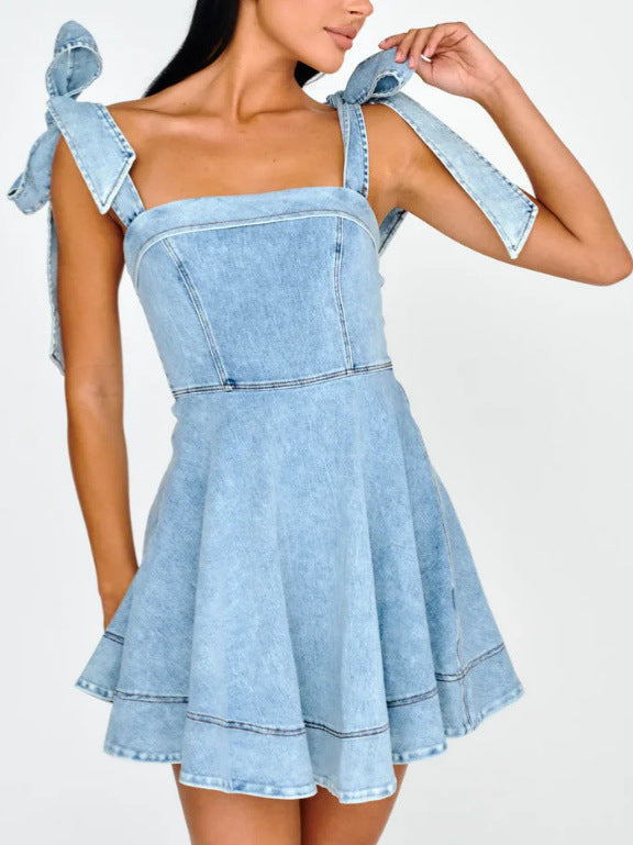 Spring Summer Office Suspenders Denim Women Dress