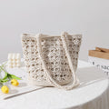 Korean Hollow Out Cutout Cotton Thread Hand Woven Bag Chi Elegant One Shoulder Portable Straw Weaved Bag Seaside Vacation Beach Bag