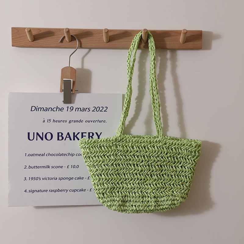 One Shoulder Strohtasche Einfache, ausgehöhlte Strohtasche Gewebte Tasche Sommer Süß Tragbar Urlaub Strandtasche Damen
