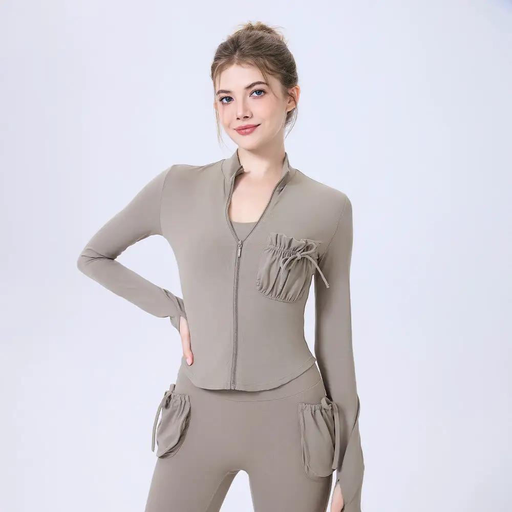 Zipper Sportswear Jacket Women Puffy Pocket Slim Fit Warm Slim Look Running Training Yoga Workout Long Sleeve by Wanita Store