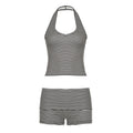 Street Sports Lässige schwarz-weiß gestreifte Neckholder-Weste mit Shorts, Sommer-Zweiteiler-Sets