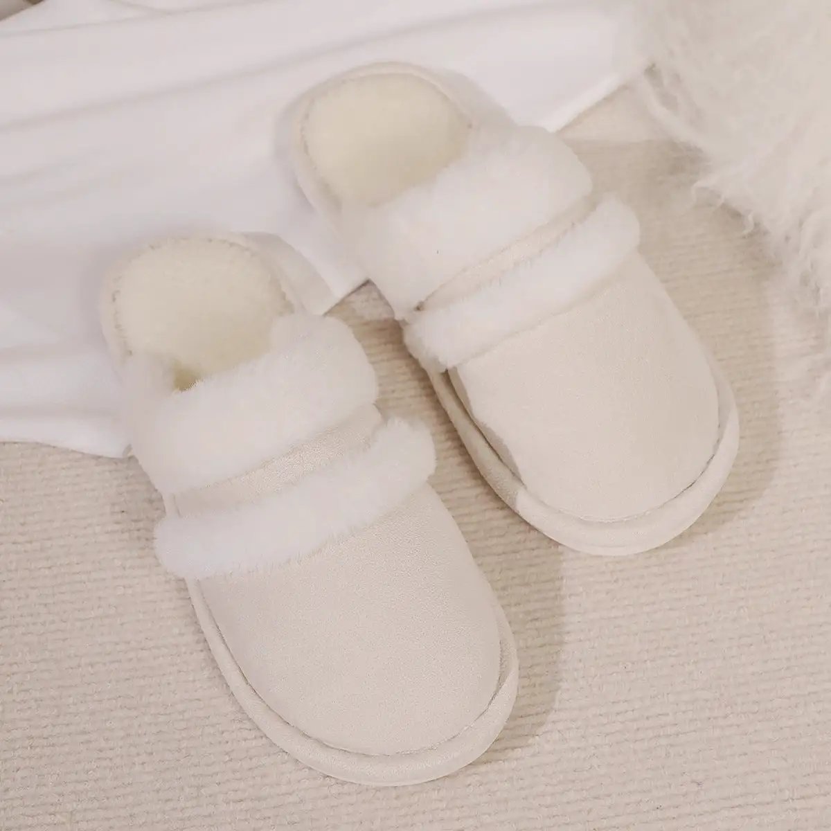 Fluffy Slippers Autumn Winter Warm Slugged Bottom Home Thickened Fleece Slippers Home Indoor Cotton Slippers by Wanita Store