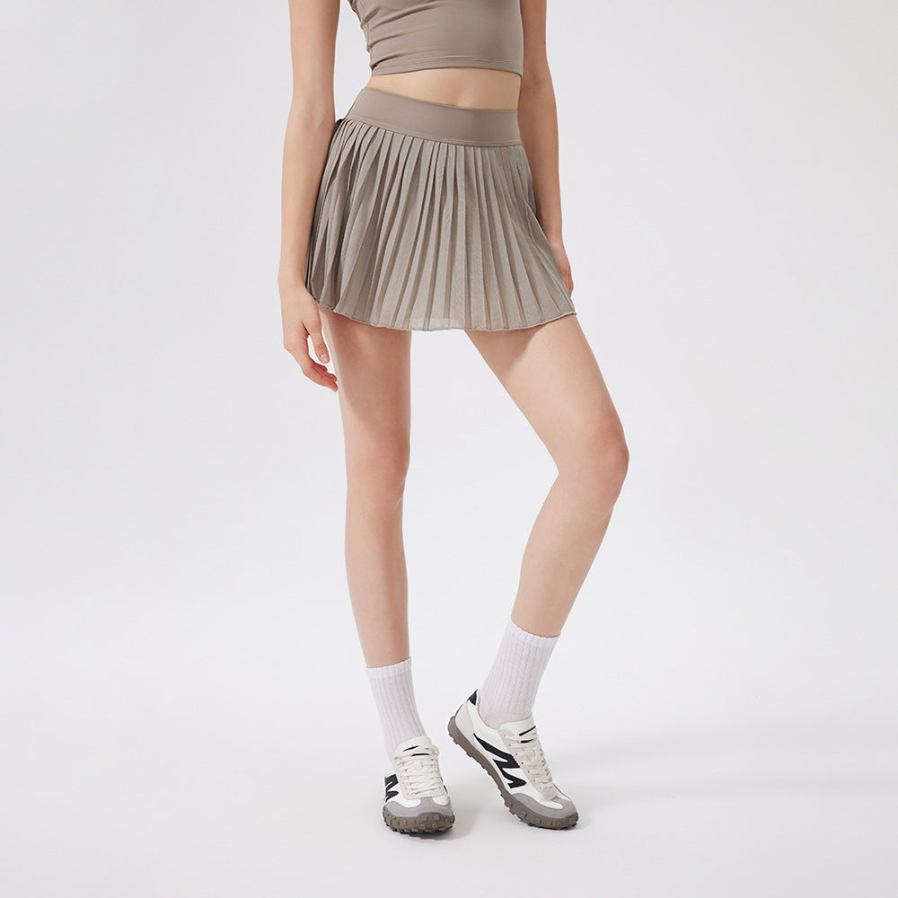 Summer Elastic High Waist Slimming Yoga Skirts Lined Light Belt Pocket Tennis Skirt Casual Outdoor Pleated Skirt