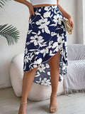 Women Clothing Spring Summer Elegant Floral Ruffled Mid Length Irregular Asymmetric Skirt