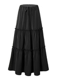 Women High Waist Elastic Pocket Long Adjustable Lace up Skirt Women