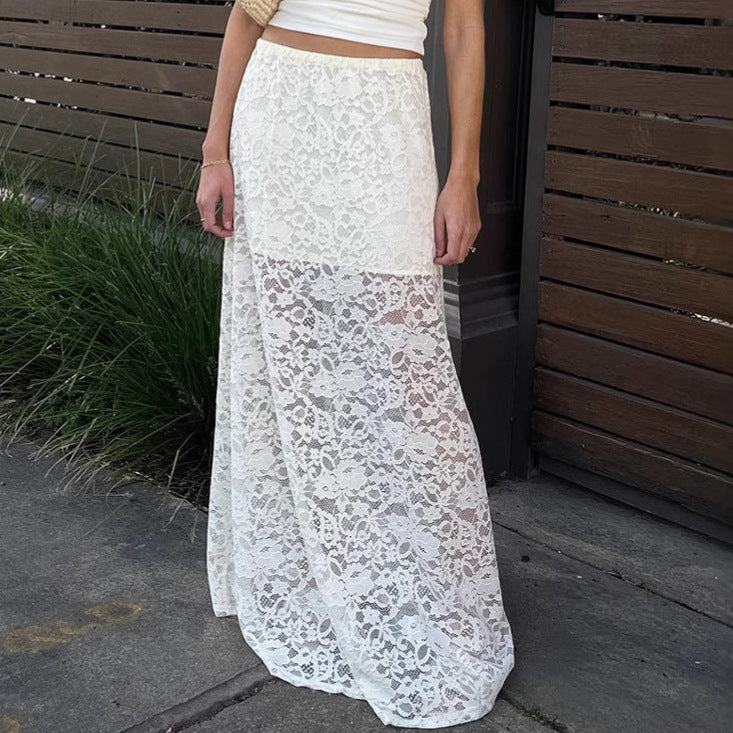 Spring Jacquard Hollow Out Cutout Lace Skirt Sexy Sexy Long Skirt Women