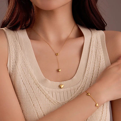 18K Gold Stainless Steel Heart Tassel Necklace Bracelet Titanium Steel Ornament by Wanita Store