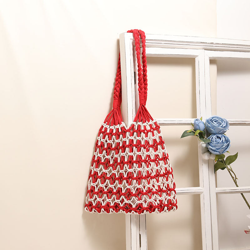 Sommer Strohgewebte Tasche mit Schnürmuster, geeignet für Damen, Strandurlaub, Strandtasche