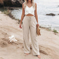 Summer Ethnic Vacation Apricot Side Shell Decorative Wide Leg Pants