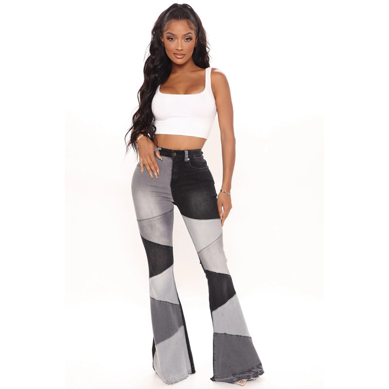 Herbst Damenbekleidung Jeans mit weitem Bein für Damen mit Denim- und Steppdetails