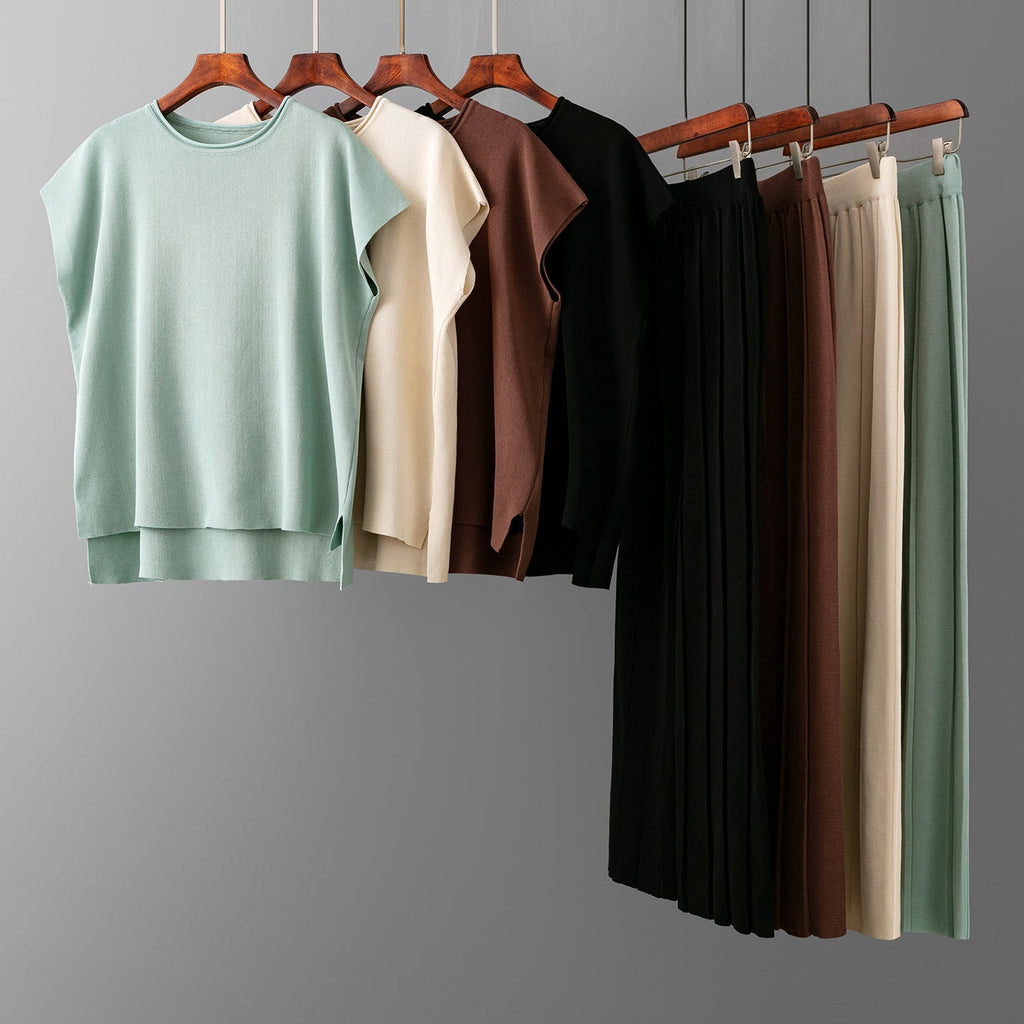 Lässiger Damen Sommer Einfarbig Ärmellos Weste Pullover Weite Hose Eisseide Sets