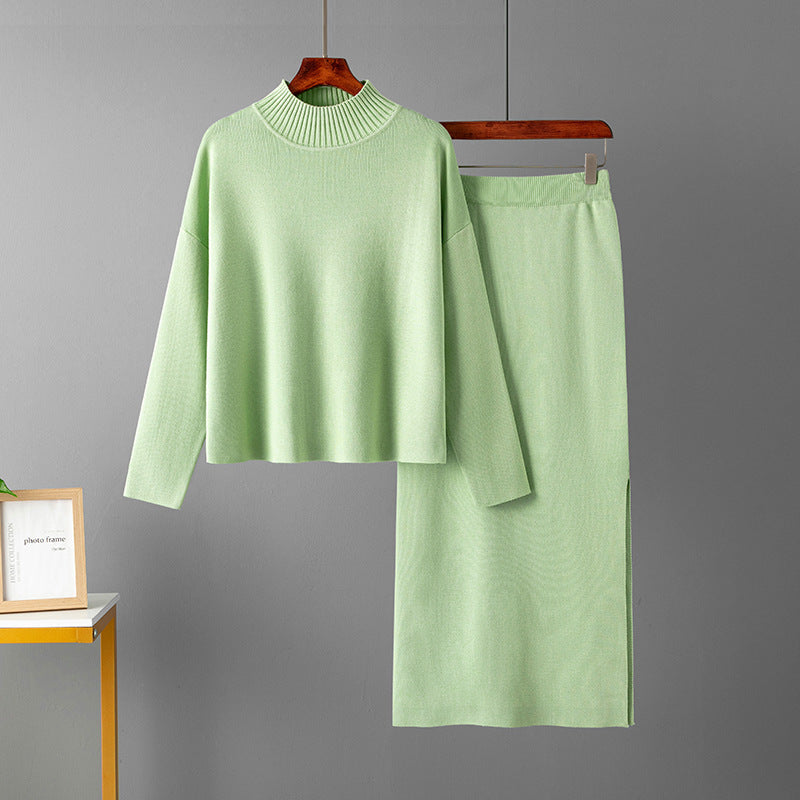 Damenbekleidung Herbst Lässig Locker Langer Rock Zweiteiliger Anzug Pullover