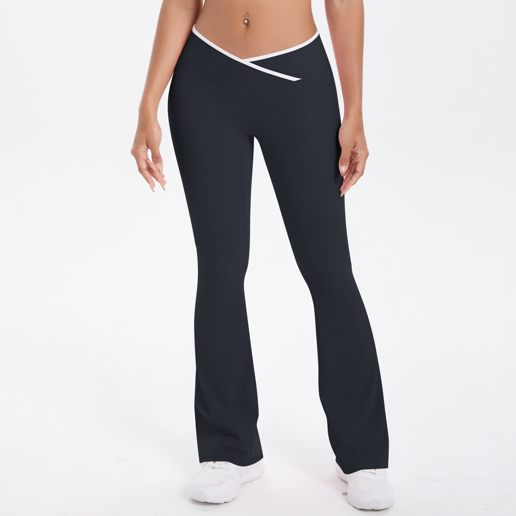 Nude Feel Skinny Yoga Pants Micro Pull Contrast Color Cross High Waist Wide Leg Bell Bottoms Women Sports Fitness Pants