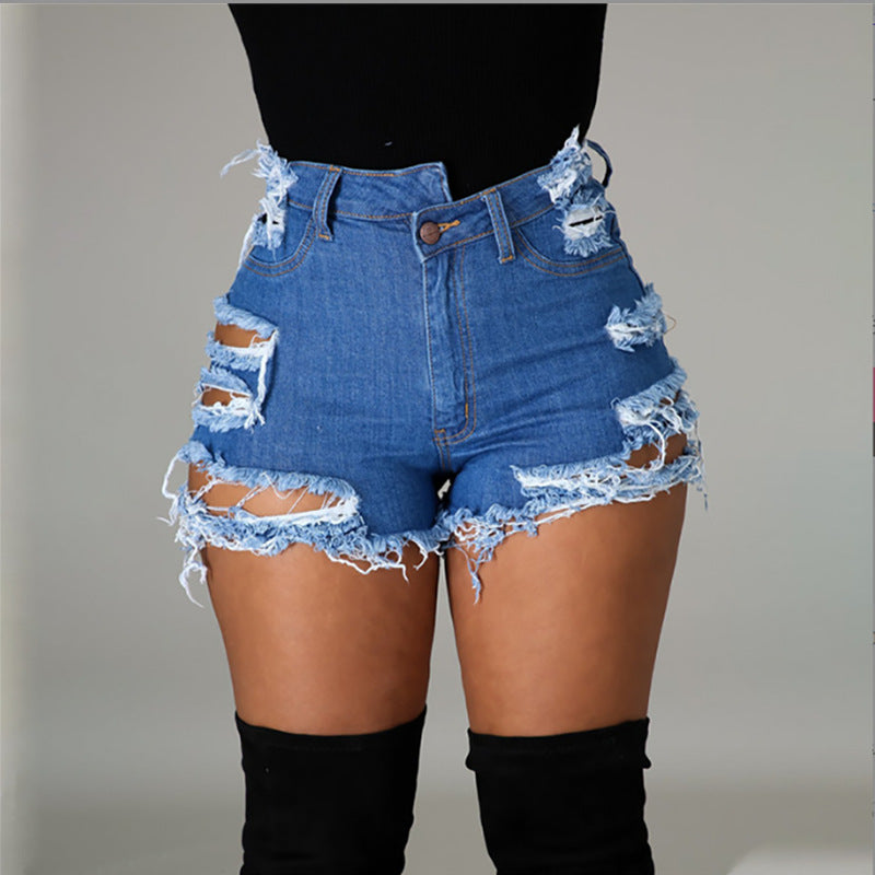 Jeans Damen Sommer Trendy High Waist Zerrissene Fransen-Shorts
