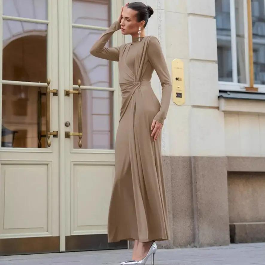 Autumn French Dress Maxi Dress Women Textured Waist Slimming Evening Dress by Wanita Store