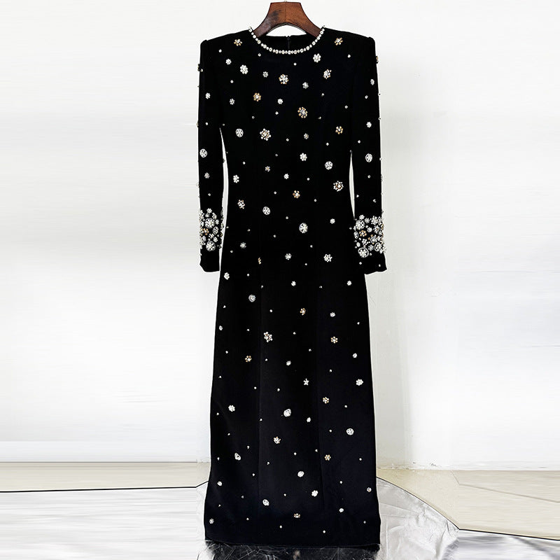 Heavy Industry Beads Diamond Embedded Slim Maxi Dress Formal Dress