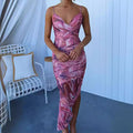 Spring Summer Suspender Printed Dress Casual Holiday Party Women Clothing Dress