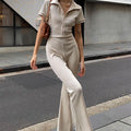 Herbst Winter Damenbekleidung Lässig Eng Rückenfrei Kragen Overall Knöpfe Jumpsuit Damen Bootcut Hose
