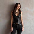 Women Waistcoat Faux Leather Vest Sexy V neck Button Waist Short Vest Top