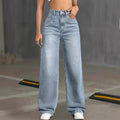 High Waist Straight Jeans Light Color Water Scrubbing All Season Casual Street Clothing Suitable All Seasons