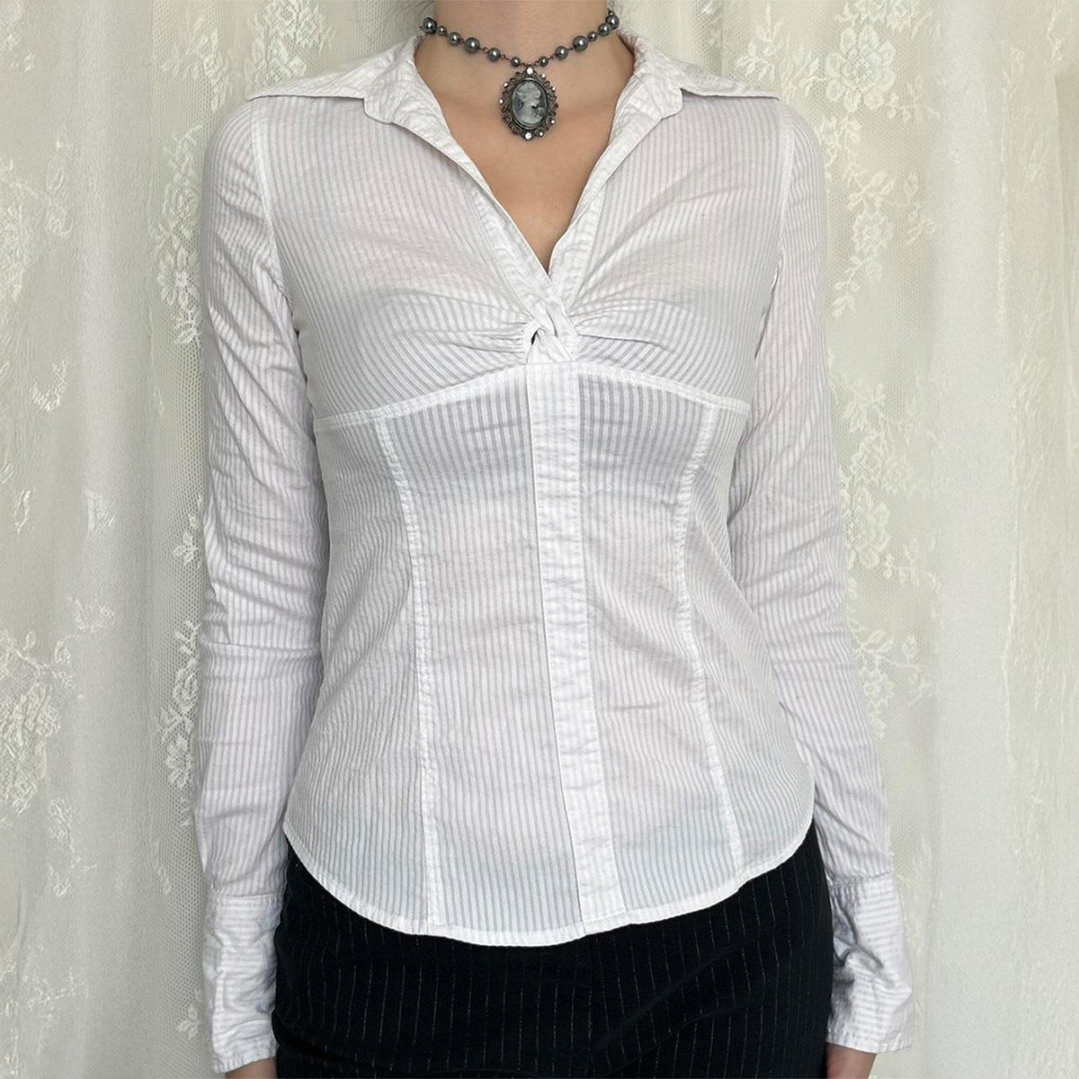 Sexy Solid Color Long Sleeve Small Shirt Women Clothing Autumn Winter
