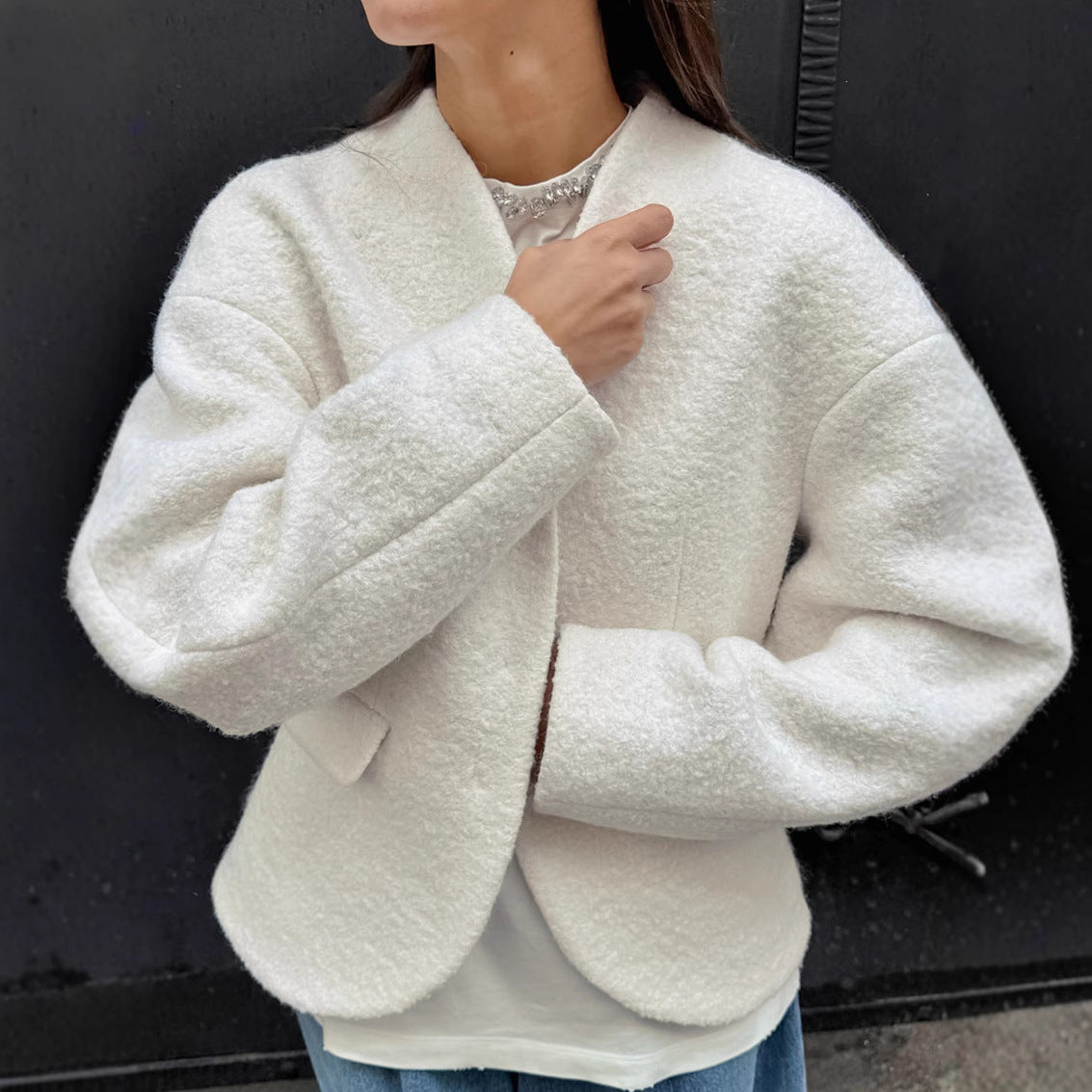 Dicker Wollmantel Damen Herbst Winter Prominente Grober Woll-Chanel-Top
