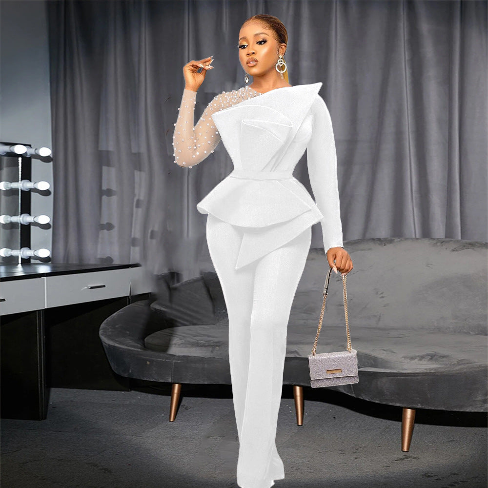 Jumpsuit mit Spleißperlen, figurbetontes Cocktailkleid