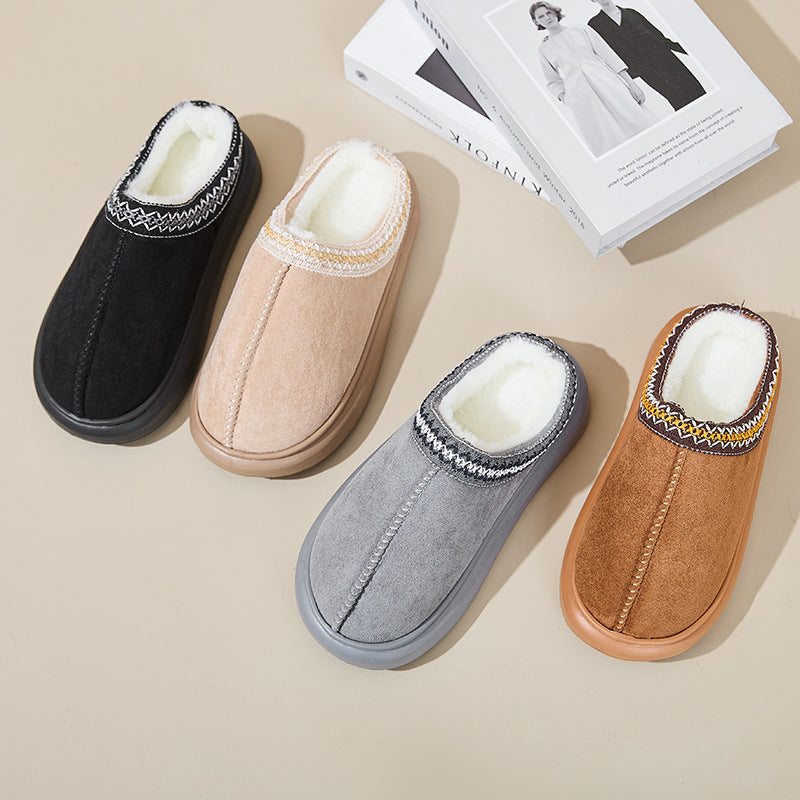 Baotou Fluffy Pantoffeln Herbst Winter Ethnische Baumwollhausschuhe Männer Frauen Paar Warme Gummi-Dicksohlen-Baumwollpantoffeln