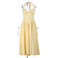 Halter Neck Kleid mit Schleife an der Taille, schmaler Brustpartie und A-Linie, für Damen, Abendkleid, Maxi