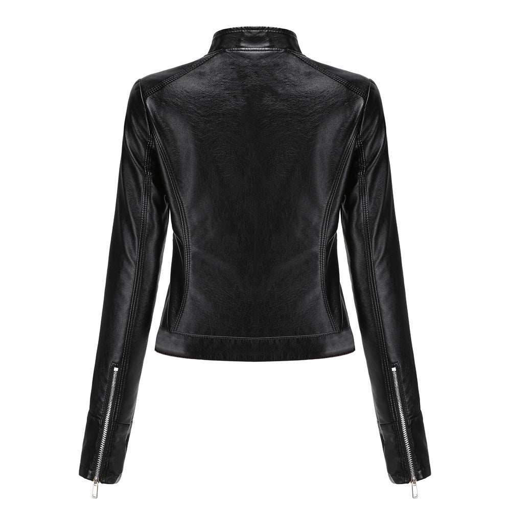 Neue Lederjacke Damen Kurz Jacke Frühling Herbst Stehkragen Lady Lederjacke Damen Bekleidung Dünne Lederjacke