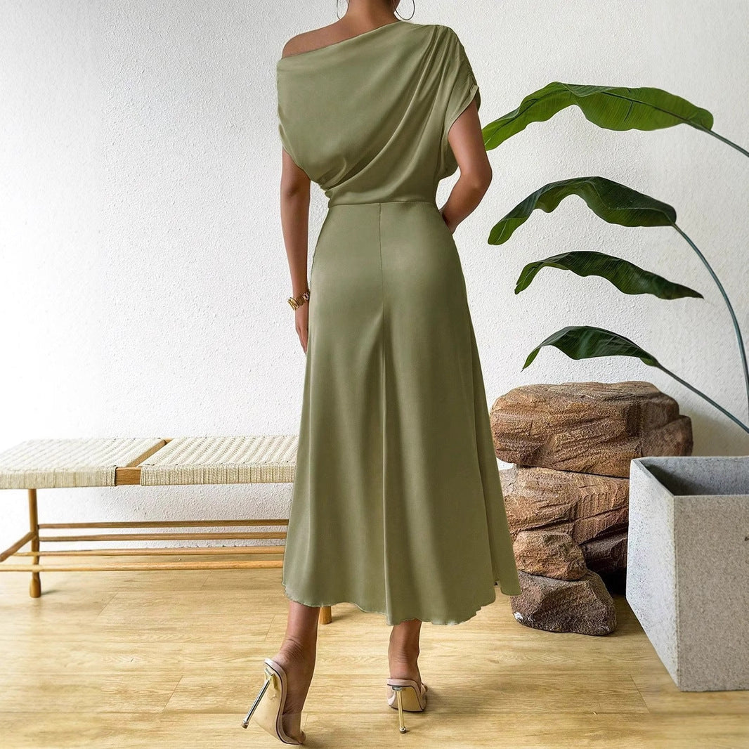 Damenbekleidung Trendige Sommer Satin Satin Damen Sommerkleid Enger Jumpsuit Langes Kleid
