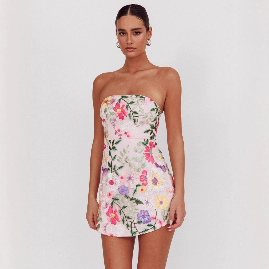 Damen Slim Fit Bandeau Sling Kurzes Nischen-Blumenkleid