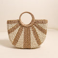 Niche Gold Line Contrast Color Portable Straw-Weaved Bag Striped Semicircle Straw Bag Woven Bag Degrees Wind Faux Beach Bag Women Bag