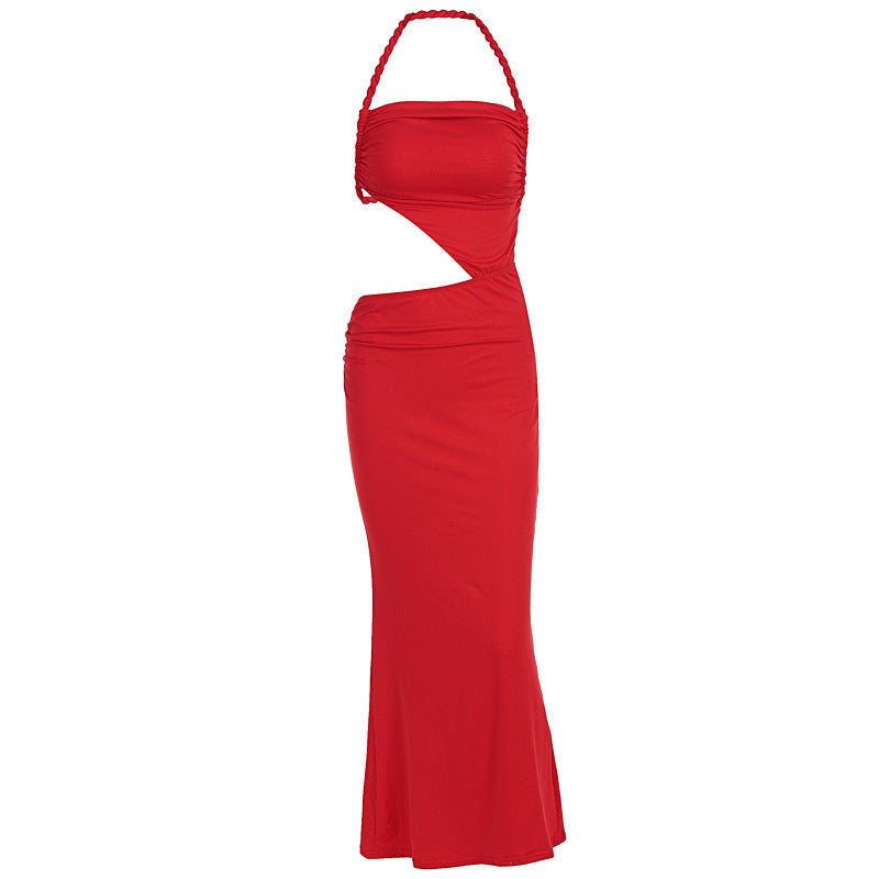 Damenbekleidung Sommer Sexy Flechtseil Neckholder Cut-out Schmal Ärmelloses Kleid
