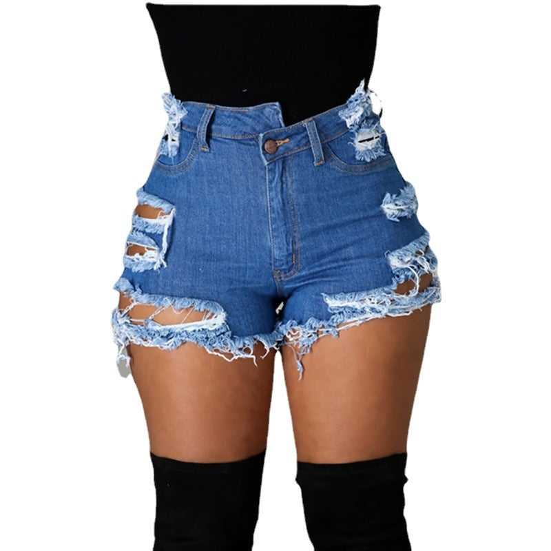 Jeans Damen Sommer Trendy High Waist Zerrissene Fransen-Shorts