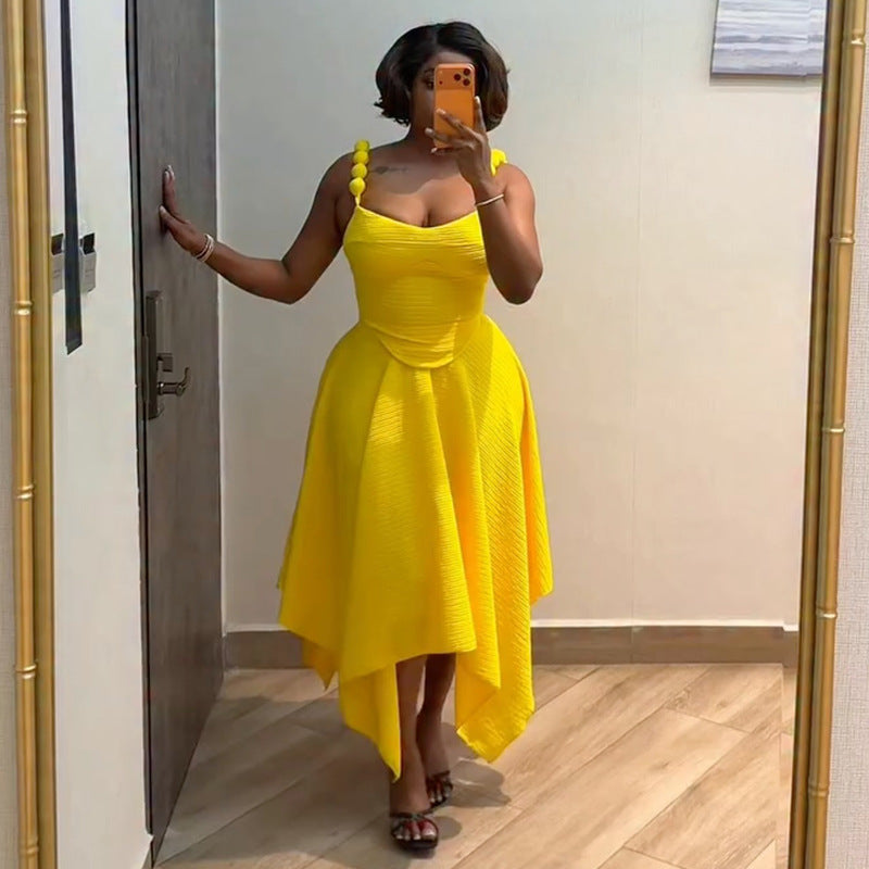 Women Clothing Spring Sweet Fresh Solid Color Camisole High Waist Skirt Two Piece Sets